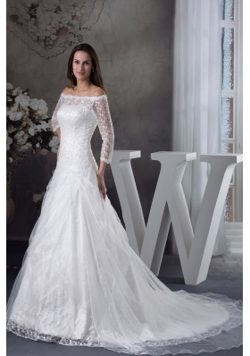 Off The Shoulder 3/4 Sleeves Lace A-line Wedding Dress