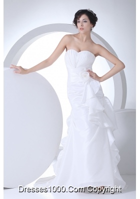 Sweetheart Mermaid Hand Made Flowers Brush Train Wedding Dress