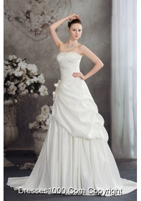 A-line Strapless Hand Made Flowers Brush Tarin Wedding Dress