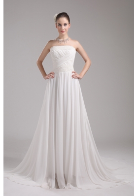 A-line Strapless Ruching Chiffon Wedding Dress