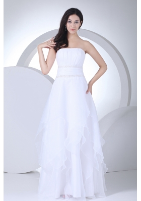 A-line Strapless Ruffles Organza Wedding Dress