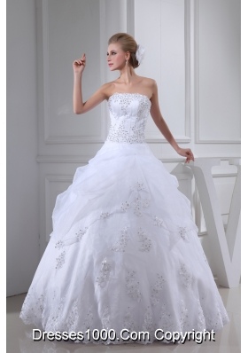 Appliques With Beading Strapless Ball Gown Floor-length Wedding Dress
