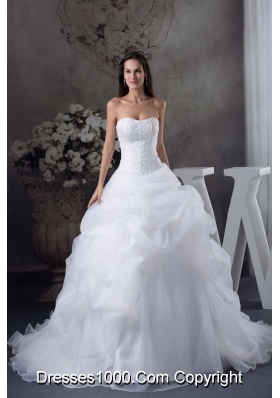 Ball Gown Pick-ups Beading Brush Train Wedding Dress