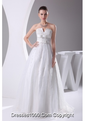 Beading and Belt Column Strapless long Wedding Dress