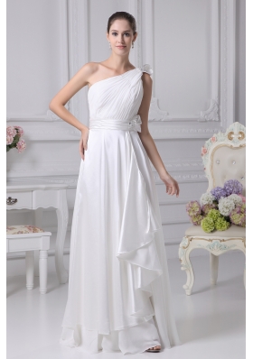 Empire One Shoulder Ruching Beading Wedding Dress