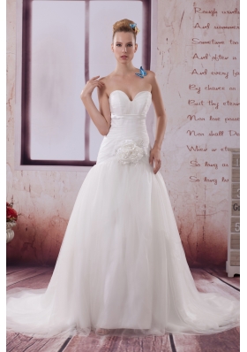 Handle Made Flower A-Line Court Train Sweetheart Wedding Dress