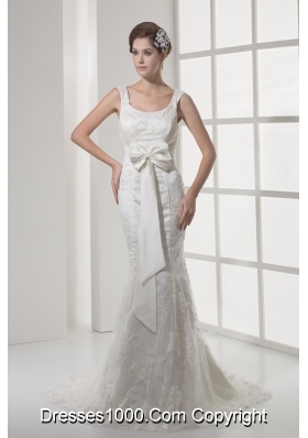 Mermaid Bowknot Square Neck Court Train Wedding Dress