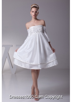 Off The Shoulder 3/4 Sleeves Knee-length Wedding Dress