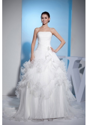 Pleats Strapless Ball Gown Beading Court Train Wedding Dress