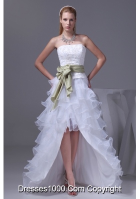 Princess High-low Sash Ruffled Layers Embroidery Wedding Dress