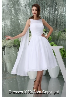 Princess Scoop Neck Short Watteau Train Beach Wedding Dress