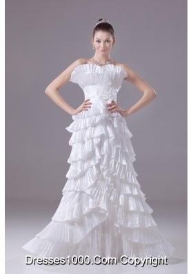 Ruffles and Pleat Strapless Column White long Wedding Dress