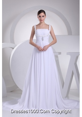 Straps Ruching Beading Court Train Empire Wedding Dress