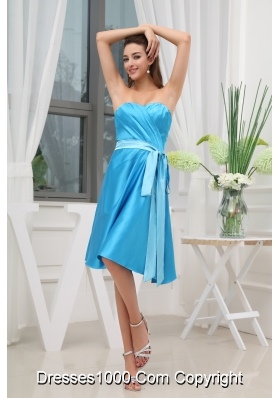 Sweetheart Ruching Sash Knee-length Prom Dress