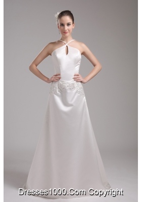 A-line Straps Beading Satin Wedding Dress