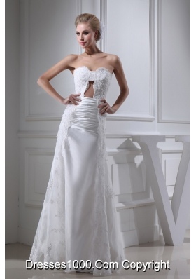 A-line Sweetheart Lace Ruching Long Wedding Dress