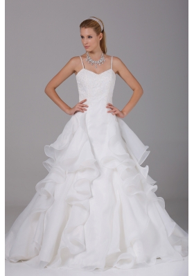 Appliques With Beading Ruffles Spaghetti Straps Wedding Dress