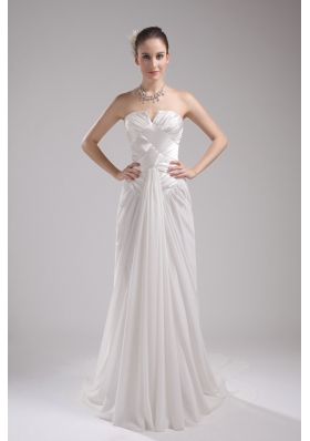 Column Strapless Ruching Chiffon Wedding Dress