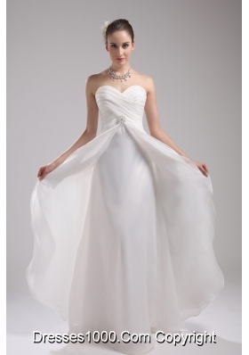 Column Sweetheart Ruching Organza Wedding Dress