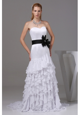 Column Sweetheart Sash Ruffles Wedding Dress