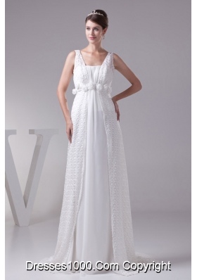 Elegant Hand Made Flowers Empire Square Neck Prom Dress