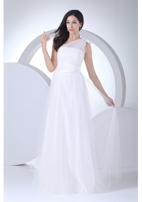 Empire One Shoulder Ruching Bow Wedding Dress