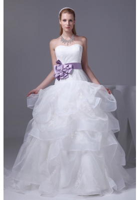 Lace Appliques Hand Made Flower Ruffles Wedding Dress