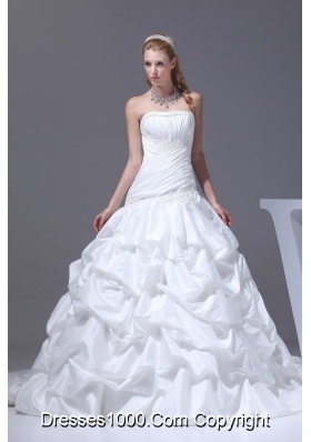 Pick-ups A-line Court Train Strapless Wedding Dress