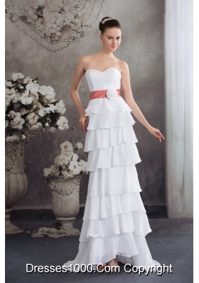 Sweetheart Hand Made Flowers Wedding Dress With Ruffled Layers