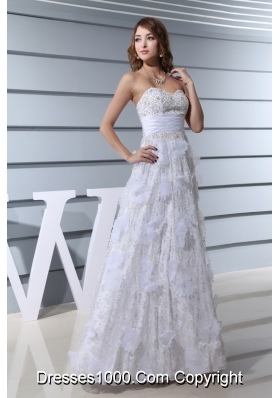 White Beading Sweetheart Hand Made Flowers Wedding Dress