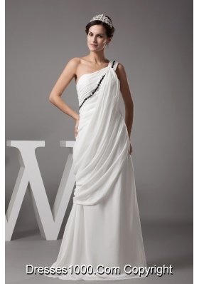 Beading and Ruching One Shoulder Column Wedding Dress