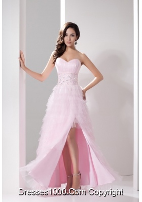 Sweetheart Prom Dress with Beadings Slit Ruffled Layers and Bowknot