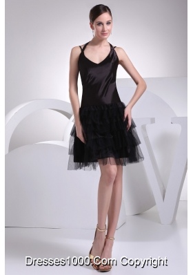 Customer Made Tulle Satin Straps Black Mini-length Prom Dress