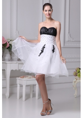 Black and White Organza Sweetheart Beaded Prom Graduation Dress
