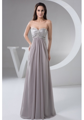 Beading and Ruches Accent Floor-length Gray Prom Evening Dress