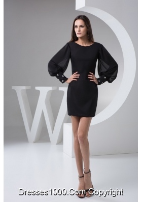 Black Chiffon Mini-length Prom Evening Dress with Puff Sleeves