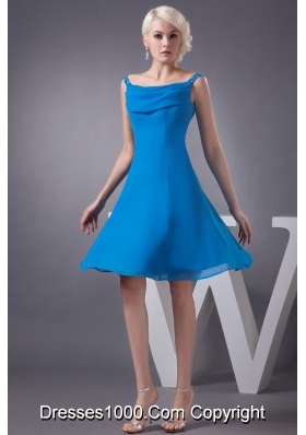 Off-the-Shoulder Mini-length Blue Chiffon Prom Gown Dress