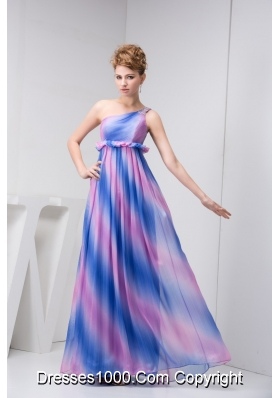 One Shoulder Pleated Prom Graduation Dress in Ombre Colors