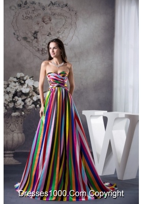 Multi-color Sweetheart Sweep Train Prom Dress with Lace-up Back