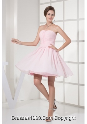 Ruched and Beaded Mini-length Chiffon Strapless Prom Homecoming Dress