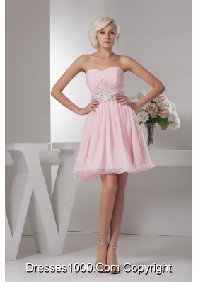 Baby Pink Sweetheart Ruche Beading Decorate Prom Gown Dress