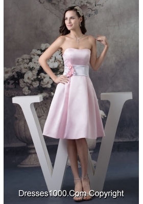 Baby Pink Sweetheart Knee-length Prom Dress with Handmade Flower