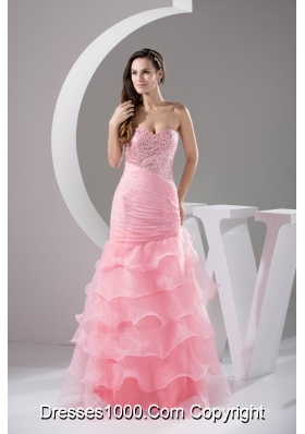 Sequins and Beading Decorated Bodice Prom Dresses with Ruffled Layers