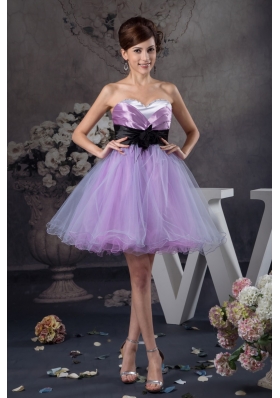 Lavender Mini-length Organza Prom Graduation Dress with Belt