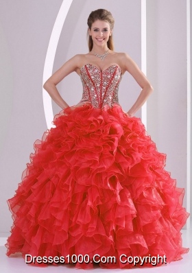2014 Puffy Sweetheart Long Lace Up Quinceanera Gowns with Beading Ruffles