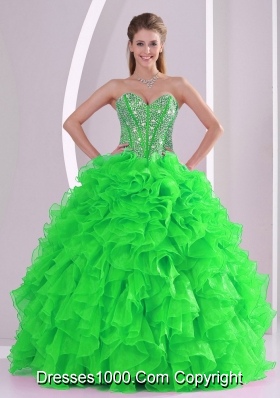 Ball Gown Sweetheart Ruffles and Beading Organza Quinceanera Gowns in Sweet 16