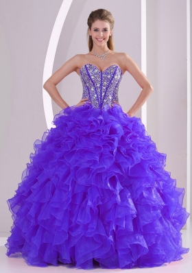 Discount Ball Gown Sweetheart Ruffles and Beaing Floor-length Quinceanera Gowns in Purple