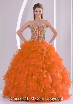 Elegant Ball Gown Sweetheart Ruffles and Beaded Decorate Quinceanera Gowns in Sweet 16