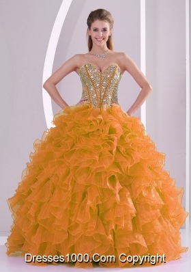 Orange Sweetheart Beautiful Quinceanera Gowns with Ruffles and Beading