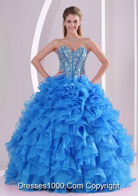 Ruffles and Beaded Decorate Sweetheart Long Quinceanera Dresses with Lace Up